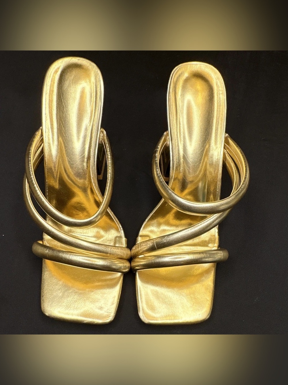 Women’s Gold Metallic Strappy Slip-On Sandals Block Heel EU 42 Casual Party